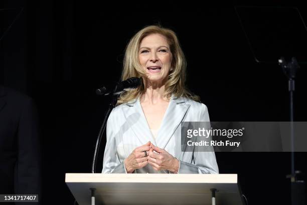 Academy of Motion Picture Arts and Sciences CEO Dawn Hudson speaks onstage during the Academy Museum Opening Press Conference at Academy Museum of...
