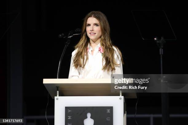 Anna Kendrick speaks onstage during the Academy Museum Opening Press Conference at Academy Museum of Motion Pictures on September 21, 2021 in Los...