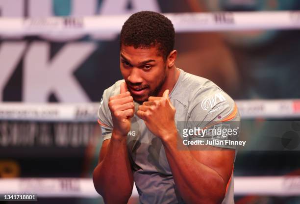 Anthony Joshua trains during their media work out ahead of the WBA, WBO, IBF and IBO World Heavyweight Title fight between Anthony Joshua and...