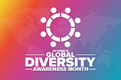 October is Global Diversity Awareness Month. Holiday concept. Template for background, banner, card, poster with text inscription. Vector EPS10 illustration.