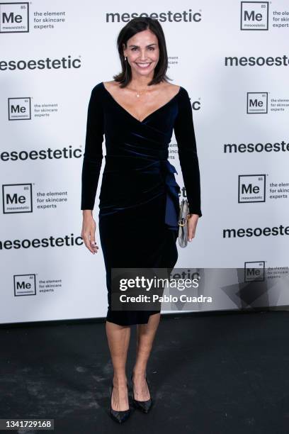 Model Ines Sastre attends Mesoestetic photocall at Neptuno Palace on September 21, 2021 in Madrid, Spain.