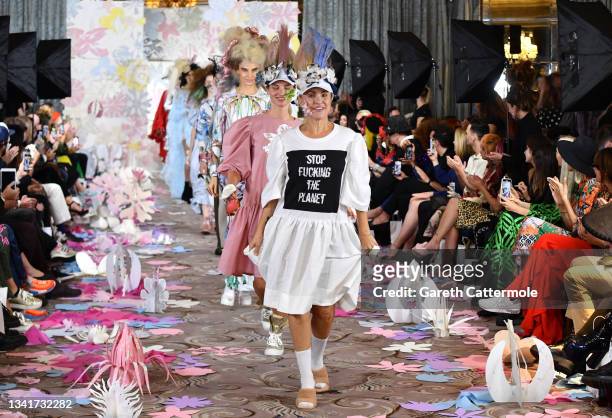 Sarina Taylor walks the runway at the VIN + OMI show during London Fashion Week September 2021 on September 21, 2021 in London, England.