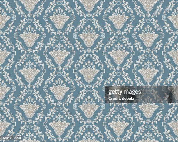 victorian blue damask luxury decorative textile pattern - victorian pattern stock illustrations