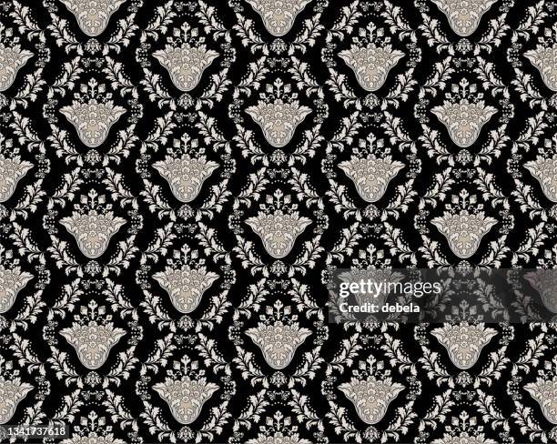 victorian black damask luxury decorative textile pattern - victorian pattern stock illustrations
