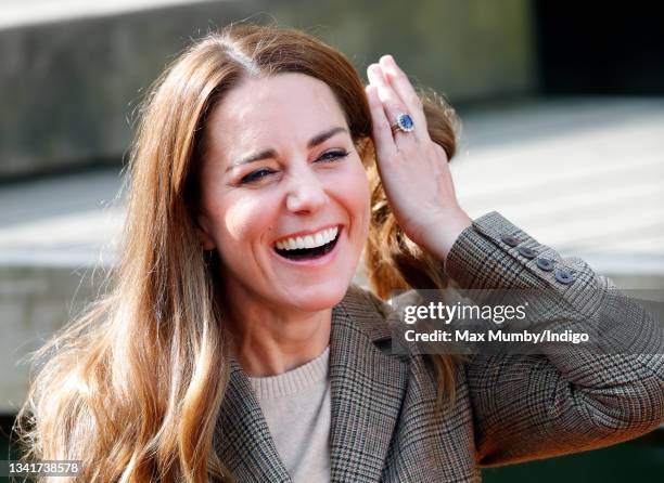 Catherine, Duchess of Cambridge embarks on a boat trip, on Lake Windermere, with two of the 'Windermere Children', a group of 300 child Holocaust...