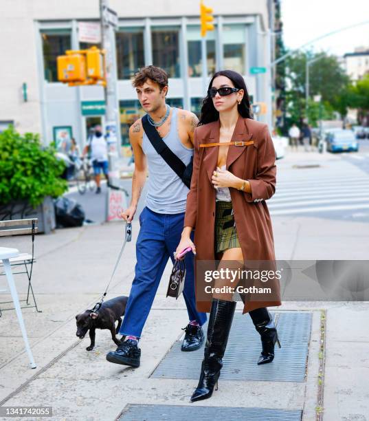 Anwar Hadid and Dua Lipa seen on September 21, 2021 in New York City.