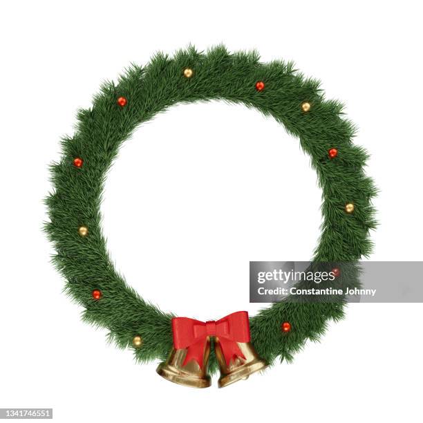 christmas wreath on white background - garland stock pictures, royalty-free photos & images