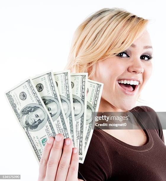 pretty young teen with cash - fan shape stock pictures, royalty-free photos & images