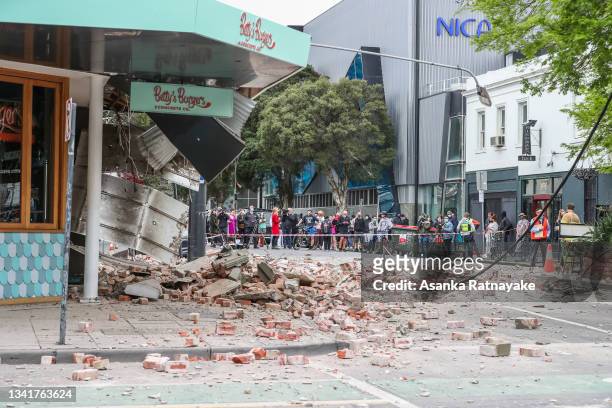 Damaged buildings following an earthquake are seen along Chapel Street on September 22, 2021 in Melbourne, Australia. A magnitude 6.0 earthquake has...