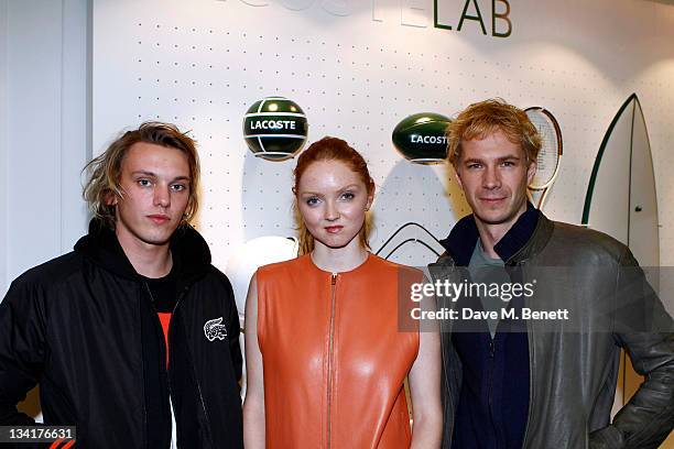Jamie Cambell-Bower, Lily Cole and James D'Arcy visit the Lacoste Lounge during the ATP World Finals sponsored by Lacoste at O2 Arena on November 27,...