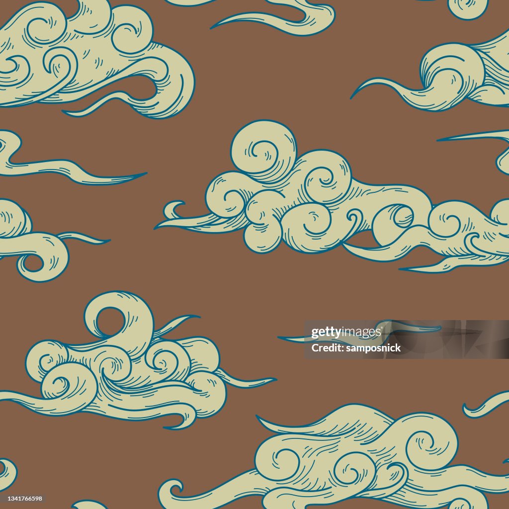 Wind Stream Patterns Pattern Swirly Blowing Wind And Cloud Brocade Seamless Pattern High-Res Vector ...