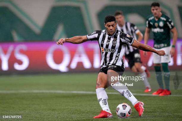 Hulk of Atletico Mineiro kicks a penalty and fails during a semi final first leg match between Palmeiras and Atletico Mineiro as part of Copa...