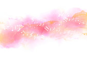 Watercolor touch background with musical notes and pastel colors