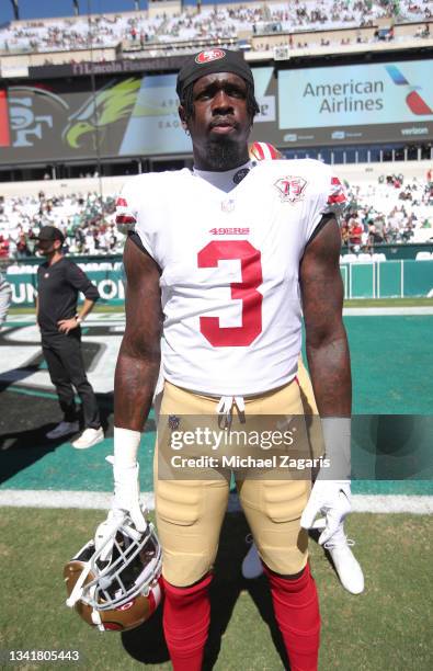 Jaquiski Tartt of the San Francisco 49ers on the field before the game against the Philadelphia Eagles at Lincoln Financial Field on September 19,...