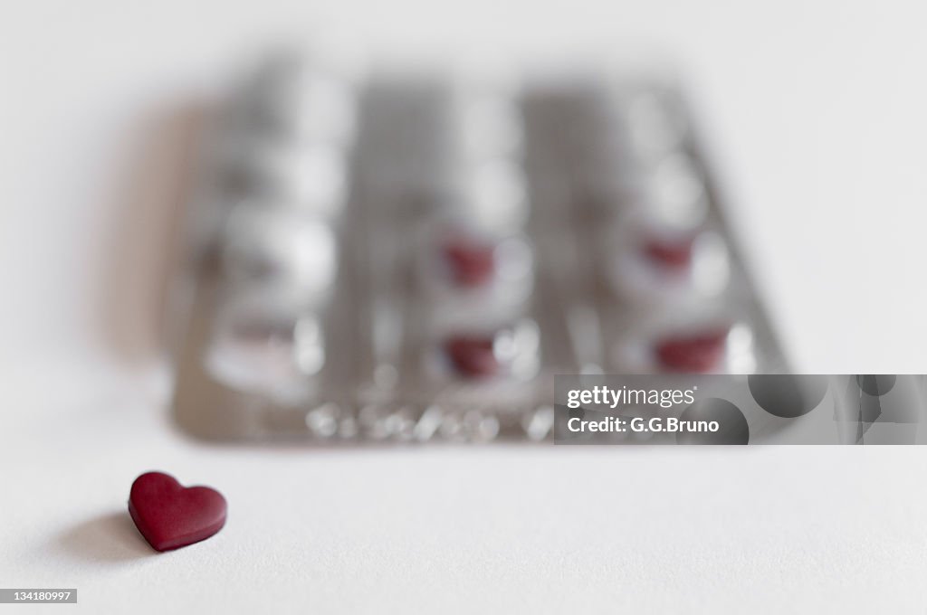 Medical blister with heart shaped pills