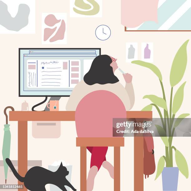 young creator working at home and relax - model home stock illustrations