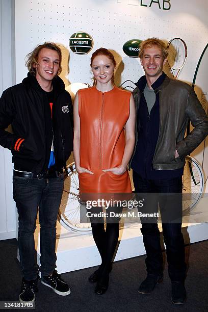 Jamie Cambell-Bower, Lily Cole and James D'Arcy visit the Lacoste Lounge during the ATP World Finals sponsored by Lacoste at O2 Arena on November 27,...