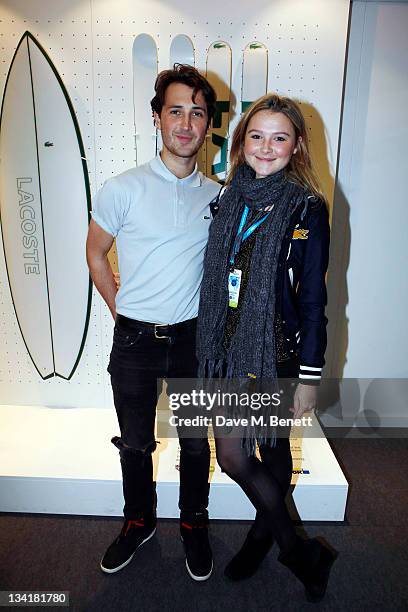 Ben Lloyd- Hughes and Amber Atherton visit the Lacoste Lounge during the ATP World Finals sponsored by Lacoste at O2 Arena on November 27, 2011 in...