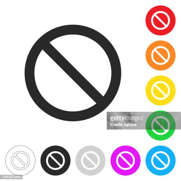 stockillustraties, clipart, cartoons en iconen met prohibition. flat icons on buttons in different colors - crossed out
