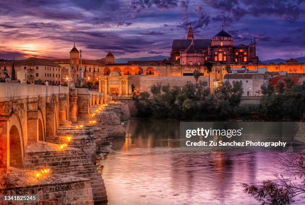 cordoba roman bridge - córdoba españa fotografías e imágenes de stock