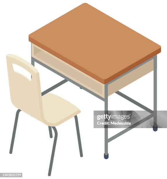 isometric desk - high school virtual learning stock illustrations