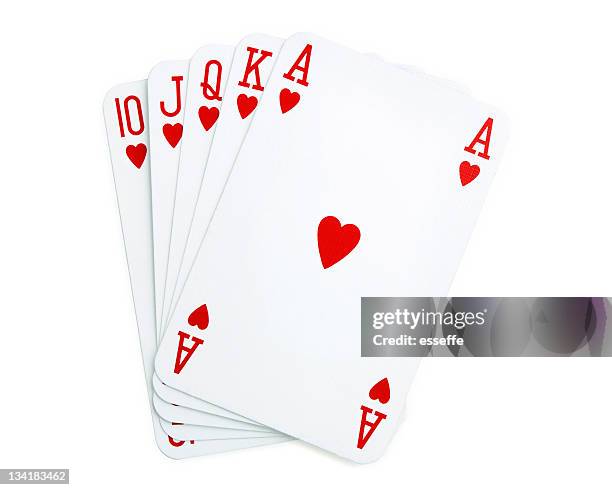 royal scala - hearts playing card foto e immagini stock