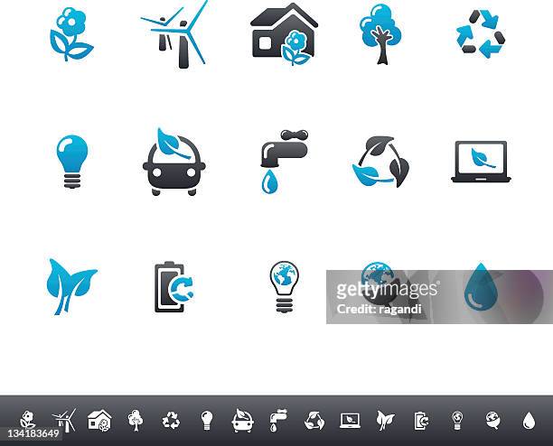 ecology & green environment icons | blue grey - animals charging stock illustrations