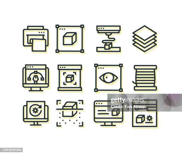 3d-druck und modellierung doodle icon set - prototype-design-icon stock-grafiken, -clipart, -cartoons und -symbole