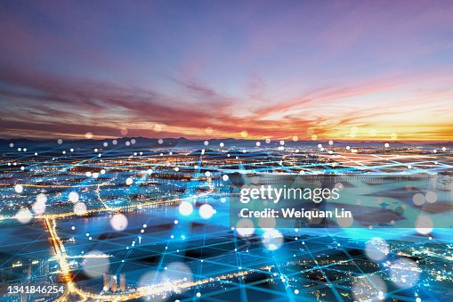 Composite image of modern city network communication concept Composite image of modern city network communication concept