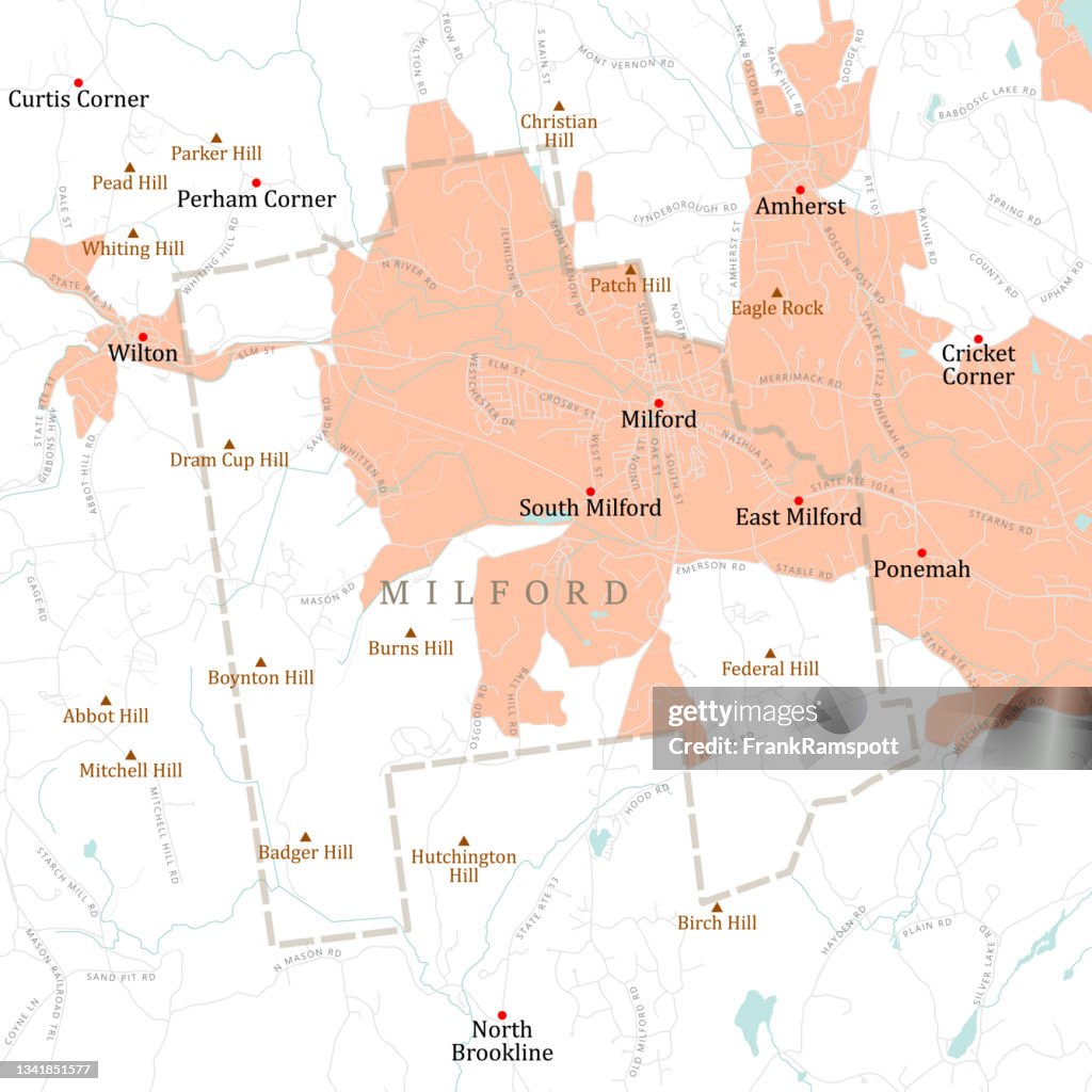 NH Hillsborough Milford Vector Road Map