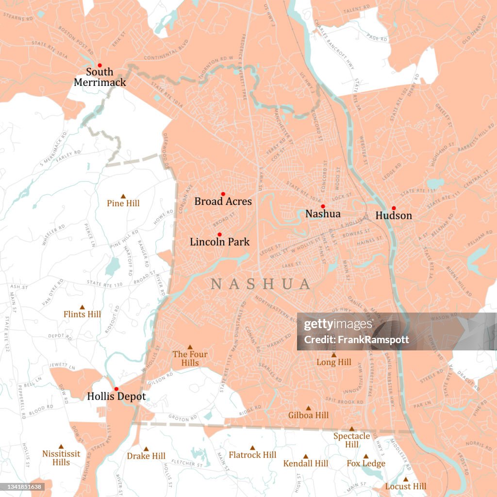NH Hillsborough Nashua Vector Road Map