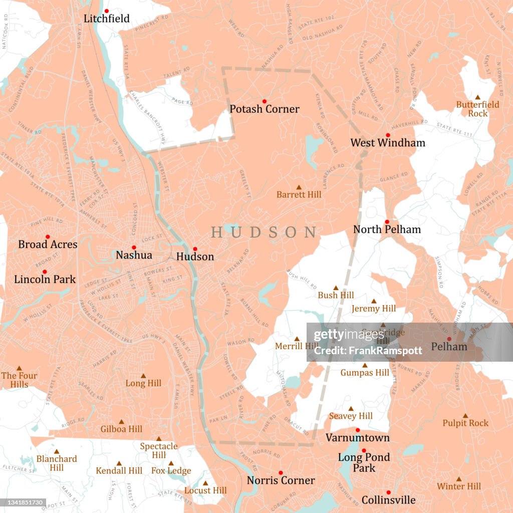 NH Hillsborough Hudson Vector Road Map