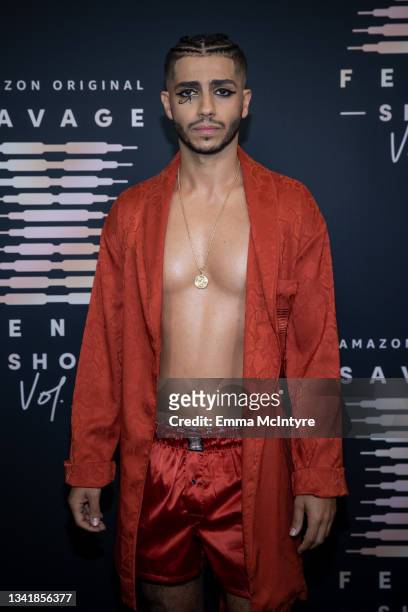 In this image released on September 22, Mena Massoud attends Rihanna's Savage X Fenty Show Vol. 3 presented by Amazon Prime Video at The Westin...
