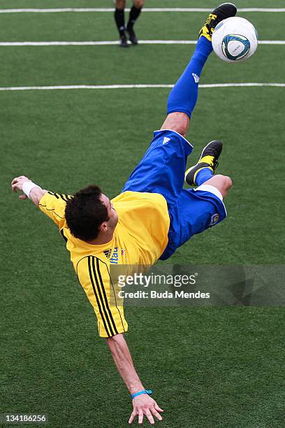 Falcao, from Brazil, in action during a match as part of the the Soccerex Legends five-a-side Tournament at Copacabana Beach on November 27, 2011 in...