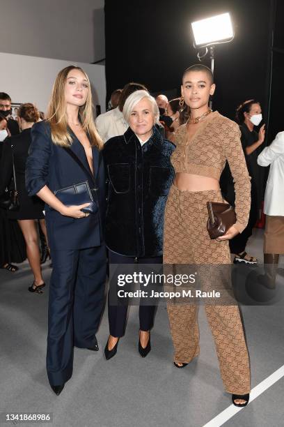 Maddie Ziegler, Silvia Venturini Fendi and Jordan Alexander are seen at the Fendi Spring Summer 2022 Show during Milan Fashion Week on September 22,...