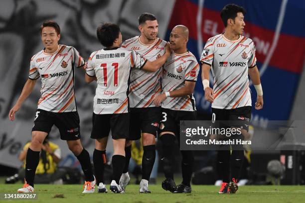Jakub Swierczok of Nagoya Grampus celebrates the first goal during the J.League Meiji Yasuda J1 match between FC Tokyo and Nagoya Grampus at...