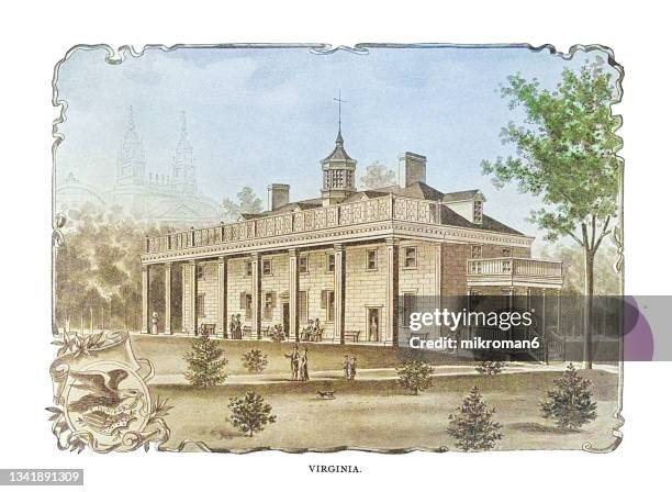 old engraving illustration of virginia state building at columbian exposition in chicago in 1893 - thomas lee virginia colonist stock pictures, royalty-free photos & images