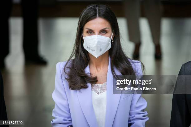 Queen Letizia of Spain attends a meeting at AECC on September 22, 2021 in Madrid, Spain.