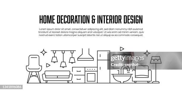 interior design and home decoration related modern line style banner design - home improvement icons stock illustrations