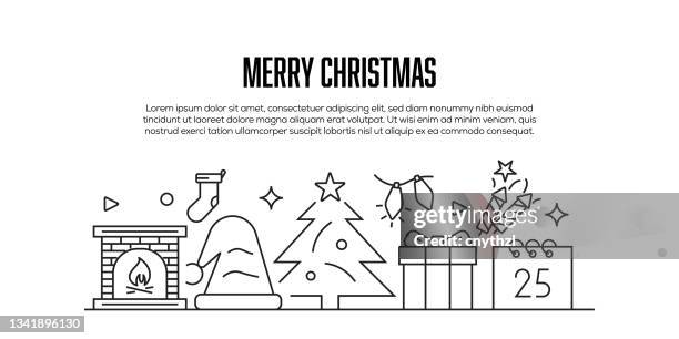 merry christmas related modern line style banner design - rustic christmas stock illustrations