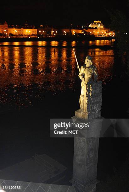 Prague viewed at night from the Charles Bridge is picturesque.