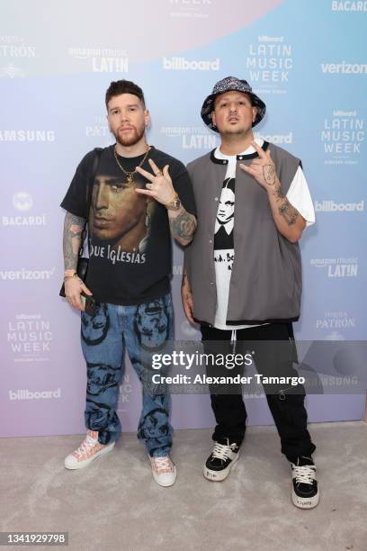 David Escobar Gallego and Pablo Mejia Bermudez of Piso 21 attend Billboard Latin Music Week 2021 on September 22, 2021 in Miami, Florida.