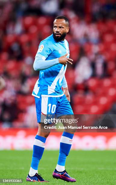 Tiago Manuel Dias Correia 'Bebe' of Rayo Vallecano reacts during the La Liga Santander match between Athletic Club and Rayo Vallecano at San Mames...