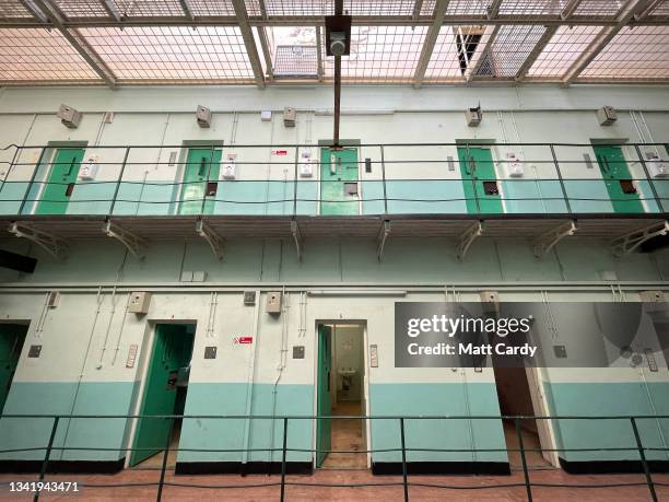 Cell doors and metal landings are seen in the old cell block inside what was HMP Shepton Mallet on October 01, 2018 in Somerset, England. When it...