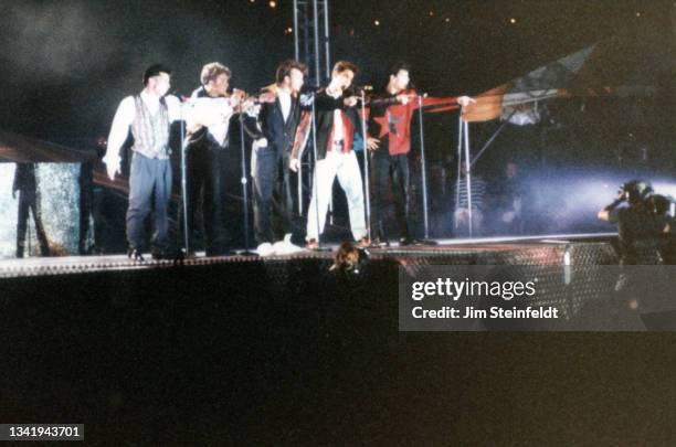 New Kids On The Block perform at Riverfest on Harriet Island in St. Paul, Minnesota on July 4, 1990.