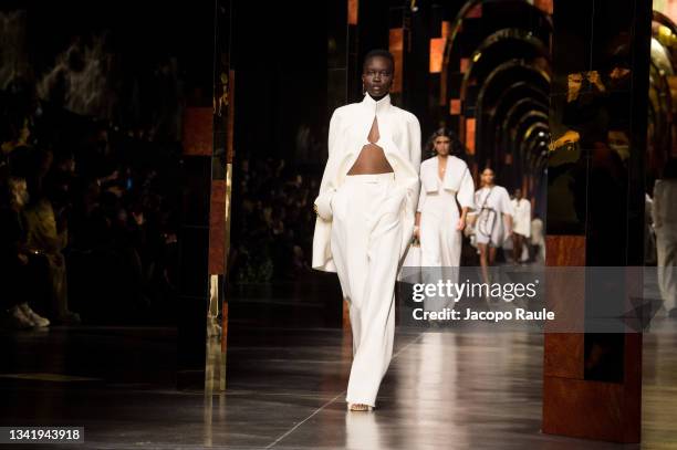 Model walks the runway at the Fendi fashion show during the Milan Fashion Week - Spring / Summer 2022 on September 22, 2021 in Milan, Italy.