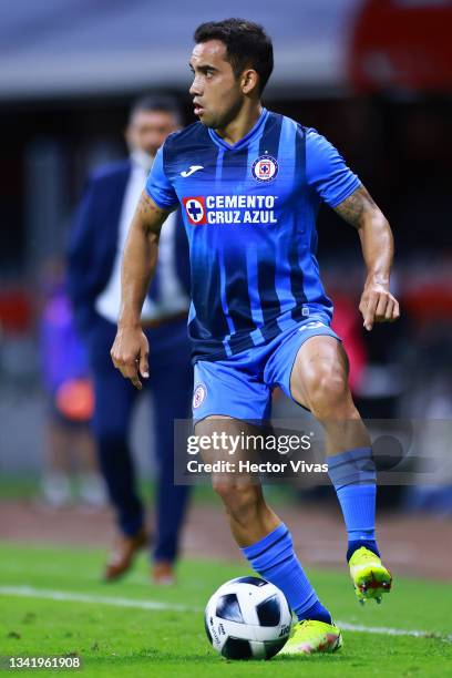 Adrian Aldrete of Cruz Azul drives the ball during the 9th round match between Cruz Azul and Queretaro as part of the Torneo Grita Mexico A21 Liga MX...