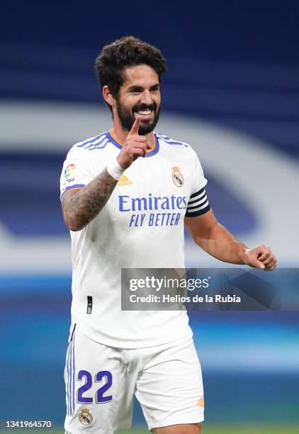 Isco Alarcón of Real Madrid celebrating a goal during the La Liga Santader match between Real Madrid CF and RCD Mallorca