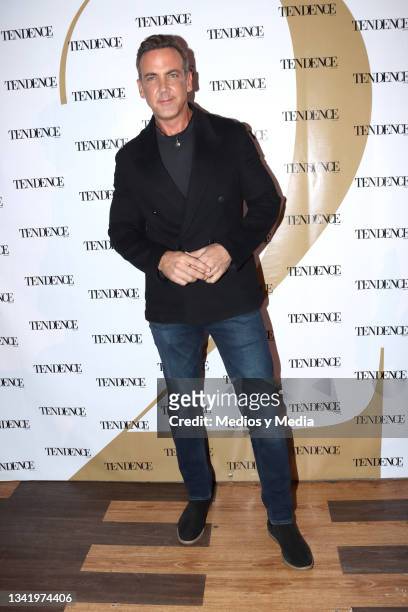 Carlos Ponce poses for photos during the red carpet of Launch of the Colombian Pop-Singer 'Val Music' at Las Tertulias on September 22, 2021 in...
