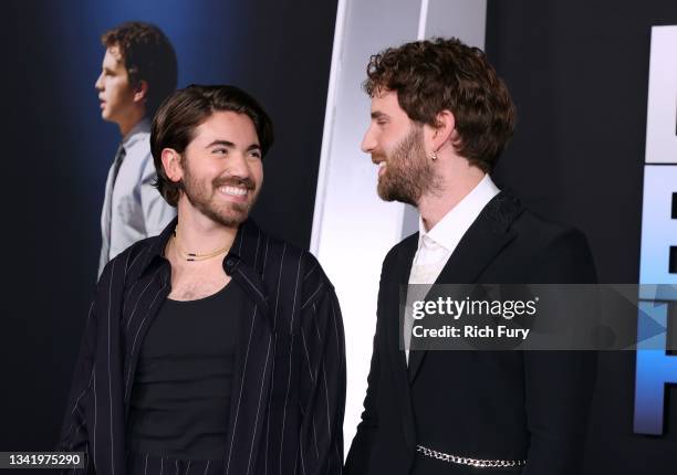 Noah Galvin and Ben Platt attend the "Dear Evan Hansen" premiere at Walt Disney Concert Hall on September 22, 2021 in Los Angeles, California.